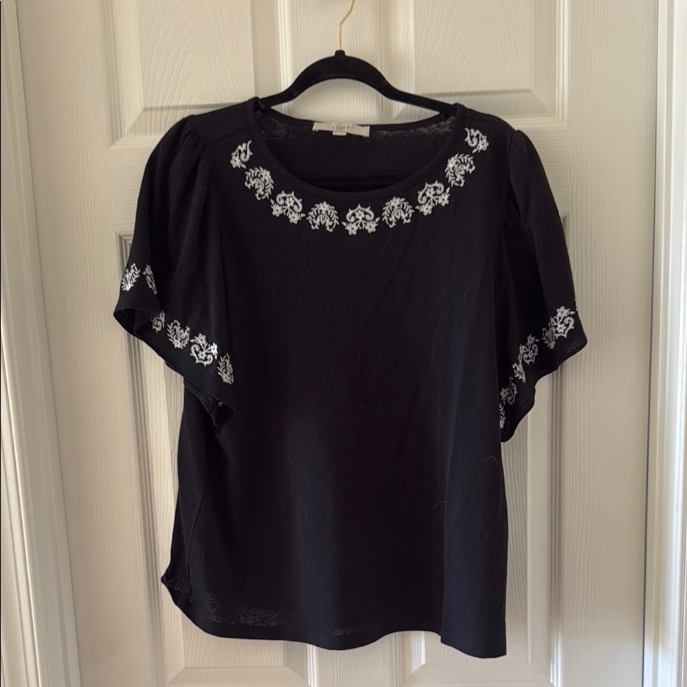 LOFT Black Embroidered Blouse